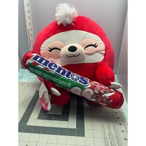 Jumbo size Squishmallows Amy Sloth Plush Red Christmas Candy Cane Mentos 12 inch